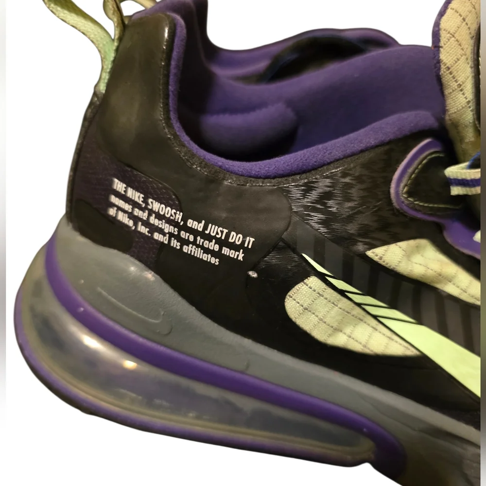 NIKE Air Max 270 React‎ Future Swoosh Sneakers Black Purple Green - Size 10.5